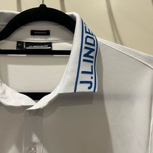 J. Lindeberg white polo with blue trim, Medium